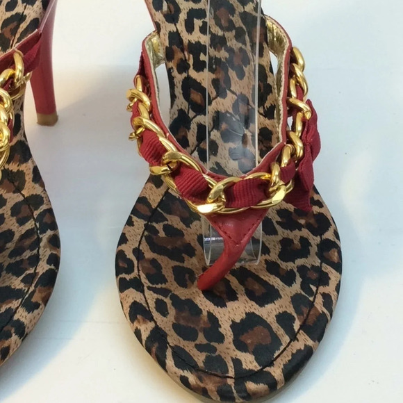 Delicious Red, Gold& Leopard Sandals with Red Sole - Picture 5 of 16